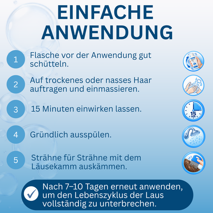 Anwendungshinweise zum Gebrauch des Läuseshampoos werden erklärt. 