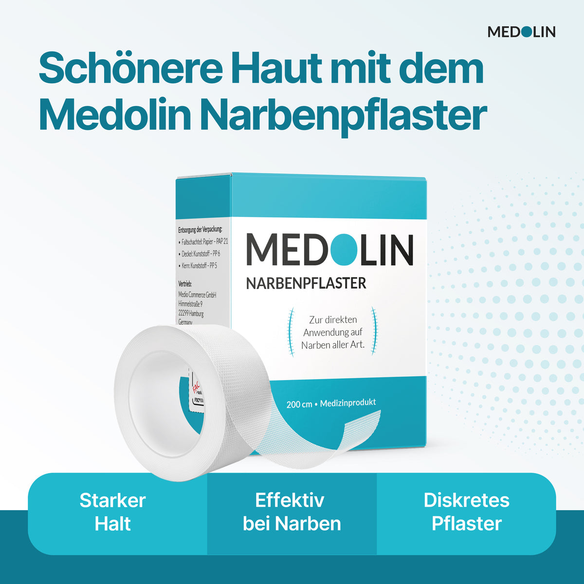 Vorteile des Pflasters werden auf einen Blick gezeigt. 