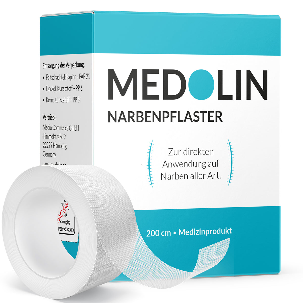 Verpackung und Pflasterrolle nebeneinander 